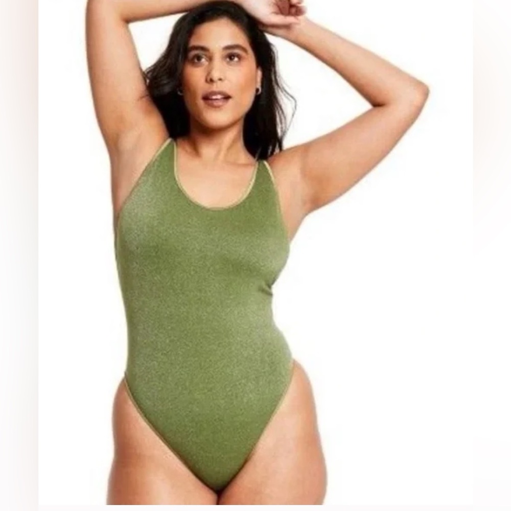 Fe Noel Green Metallic High Leg Cheeky One Piece Swimsuit - Target